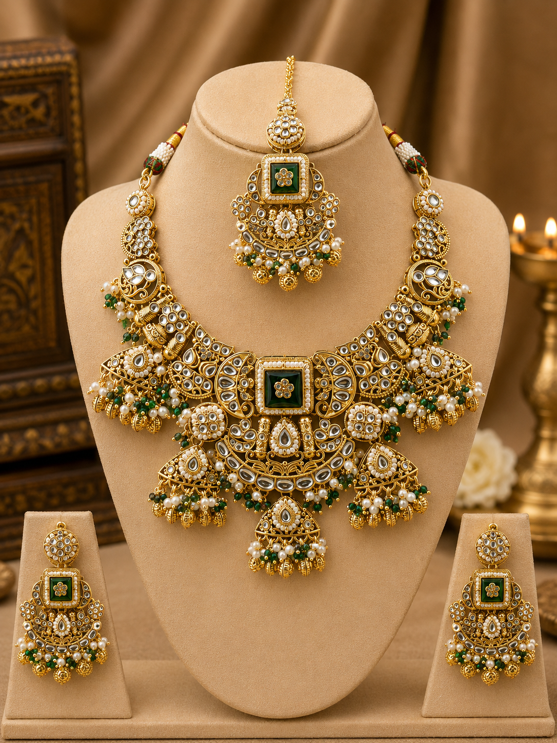 Rajwada Emerald Pearl Statement Set