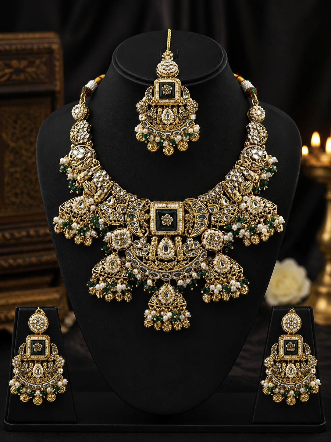 Rajwada Emerald Pearl Statement Set