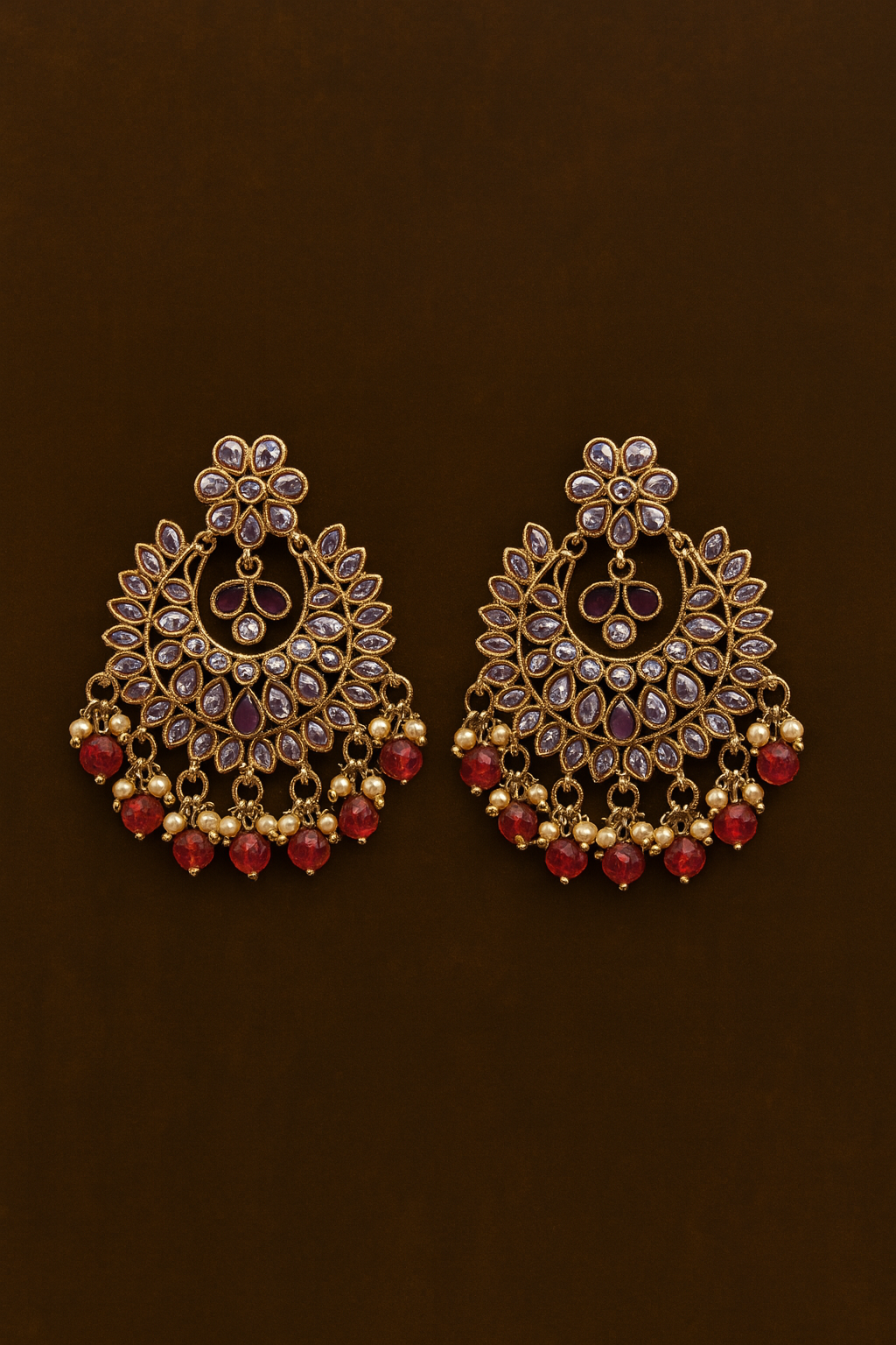 Red Royal Kundan Chandbali Earrings