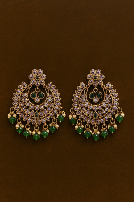 Green Royal Kundan Chandbali Earrings