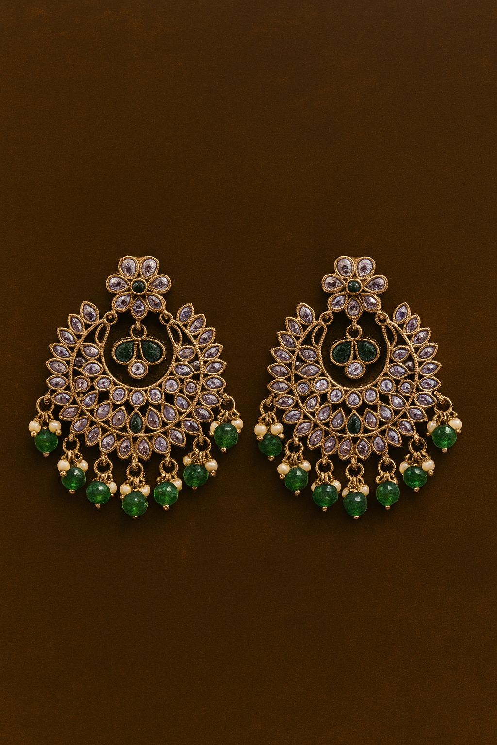 Green Royal Kundan Chandbali Earrings