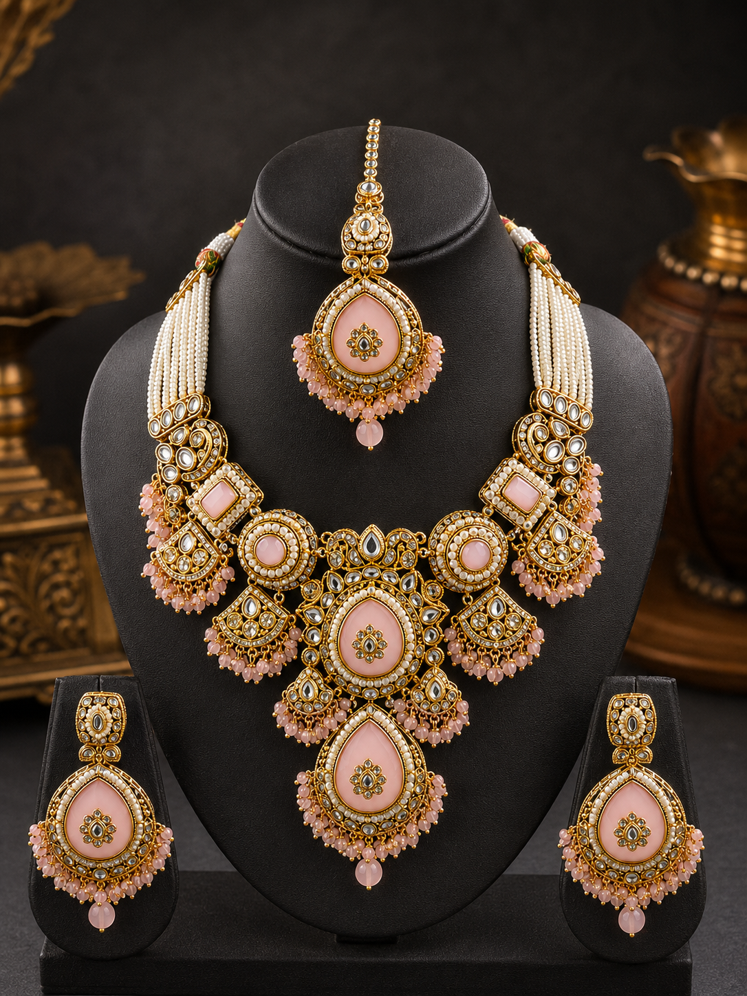 Rose Pearl Maharani Necklace Set