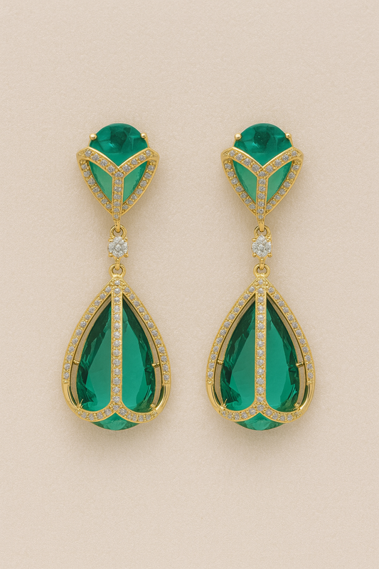 Elegant Emerald & Ruby Teardrop Earrings
