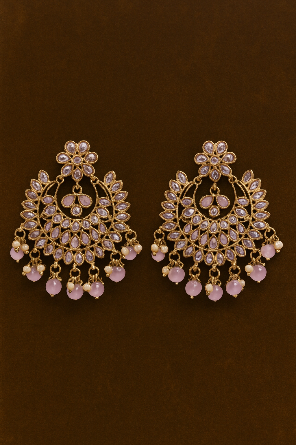 Pink Royal Kundan Chandbali Earrings