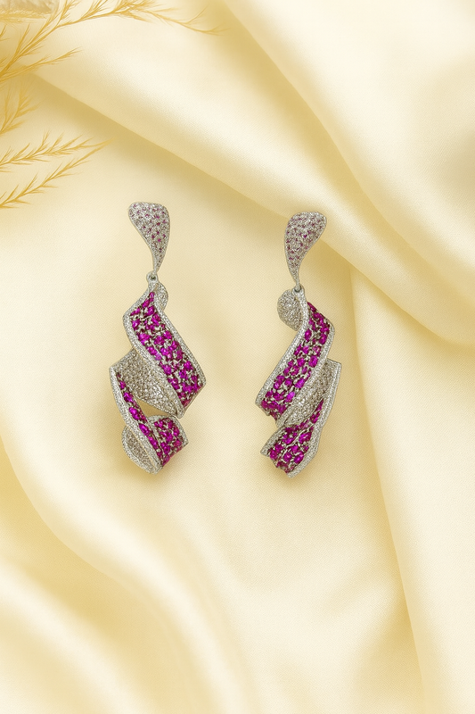 Deep Pink Twilight Swirl Pavé Earrings