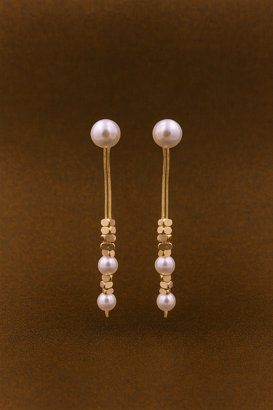Golden Pearl Cascade Earrings
