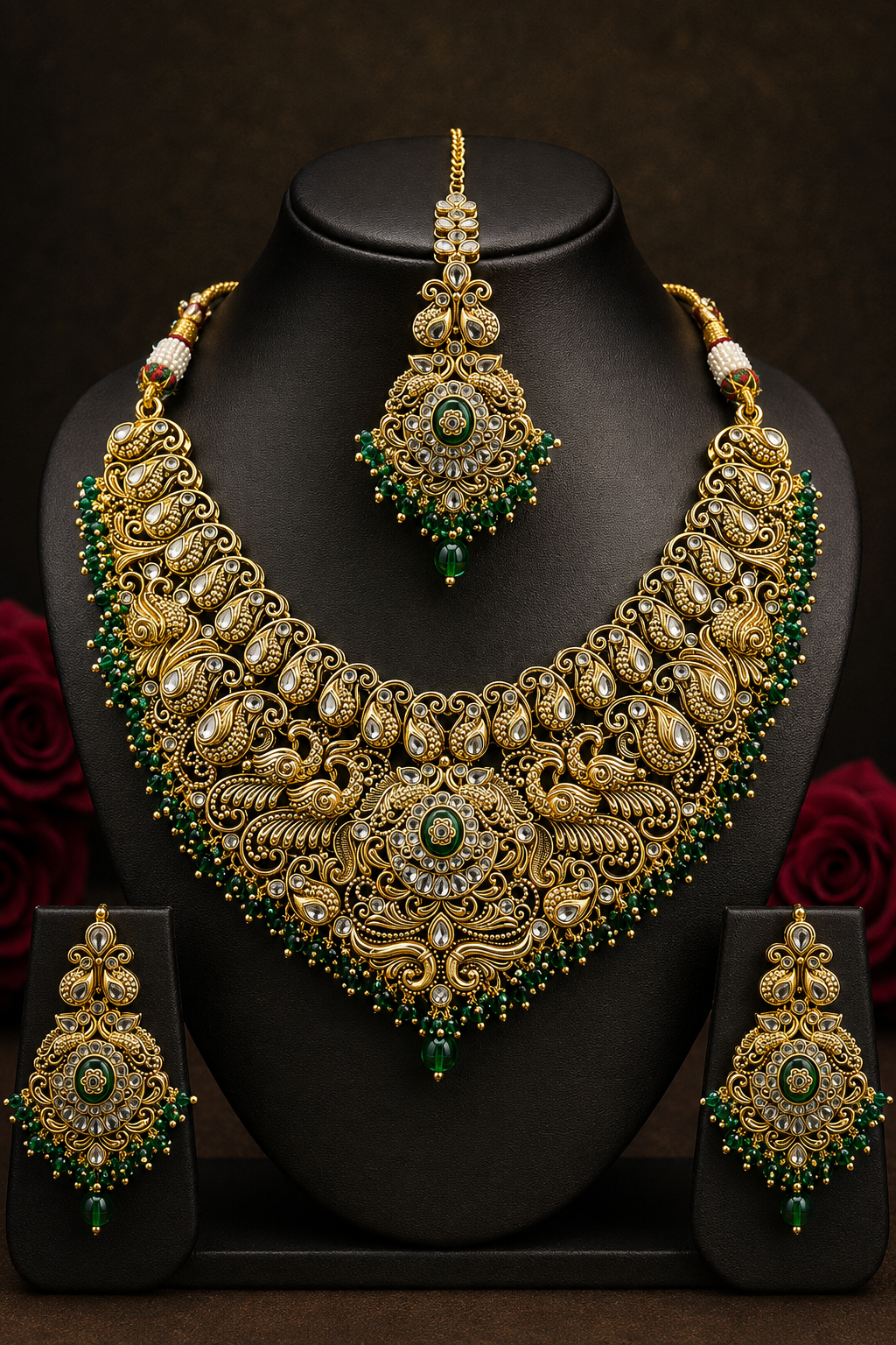 Emerald Peacock Heritage Necklace Set
