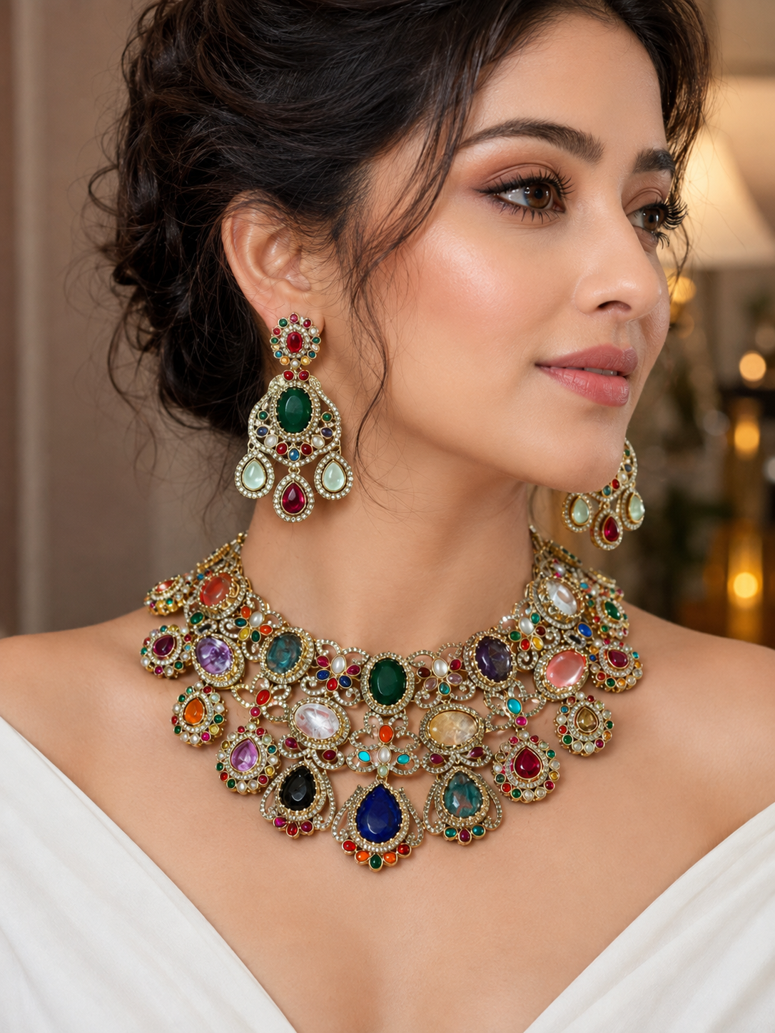 Royal Sabyasachi Navratan Gemstone Necklace Set