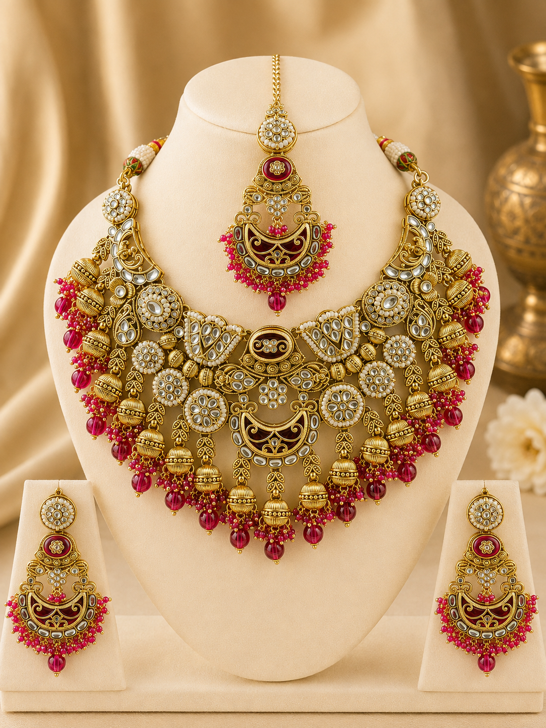 Rajwada Ruby Kundan Necklace Set