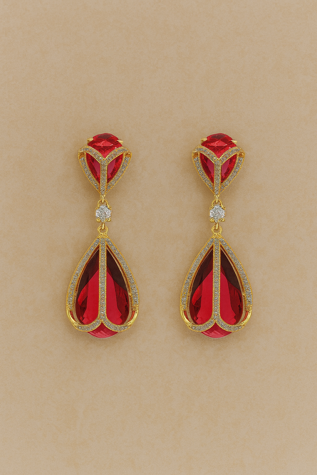 Elegant Emerald & Ruby Teardrop Earrings
