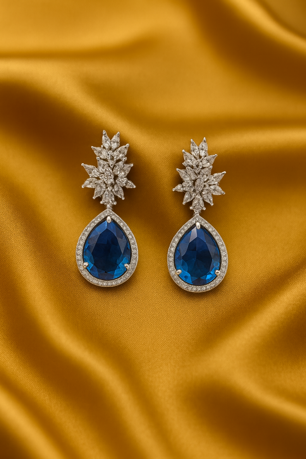 Navy Blue Royal Elegance Teardrop Crystal Earrings
