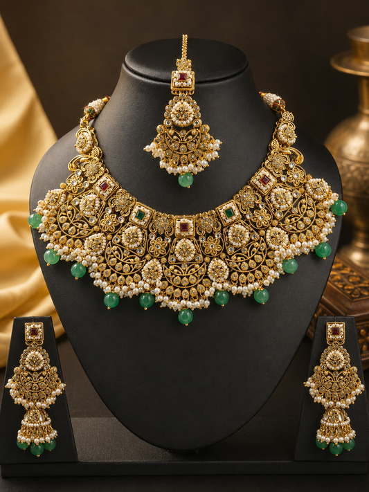 Rajwada Emerald Pearl Statement Set