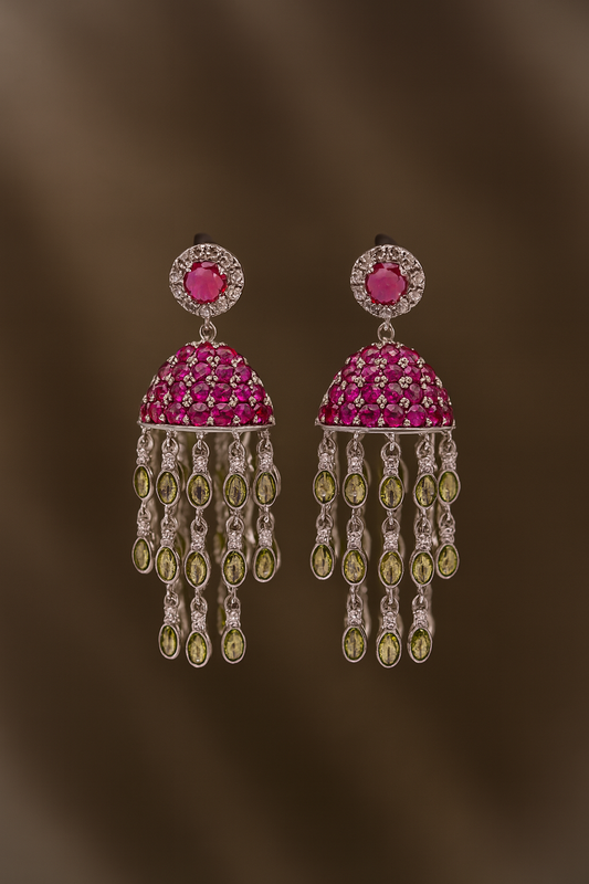 Ruby & Peridot Jhumka Earrings