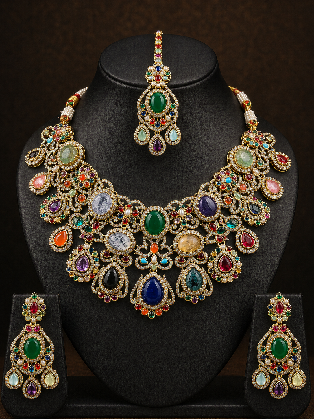 Royal Sabyasachi Navratan Gemstone Necklace Set