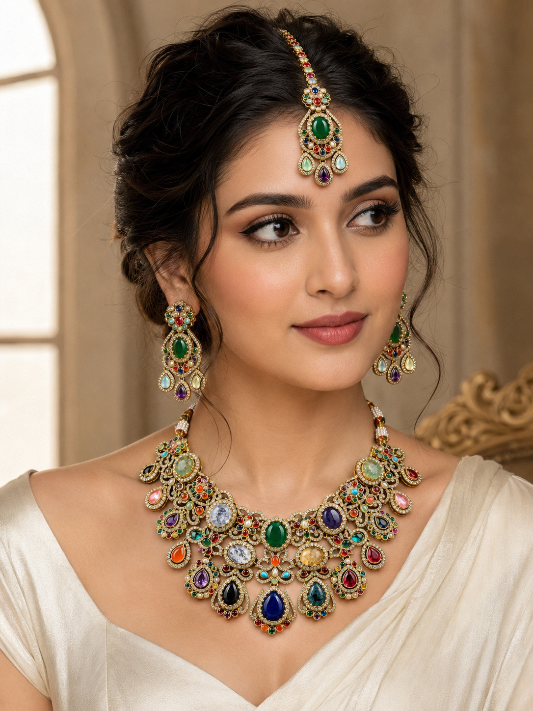 Royal Sabyasachi Navratan Gemstone Necklace Set