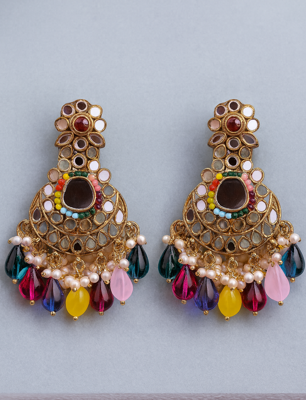 Vibrant Kundan Chandbali Earrings – Multicolor Elegance