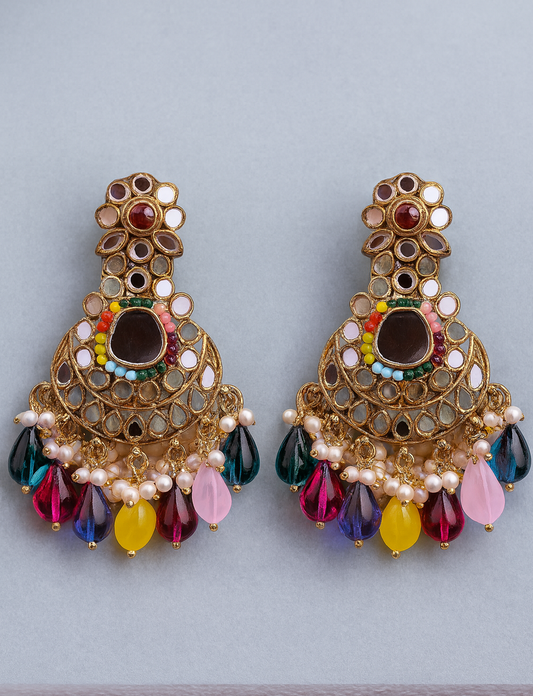 Vibrant Kundan Chandbali Earrings – Multicolor Elegance